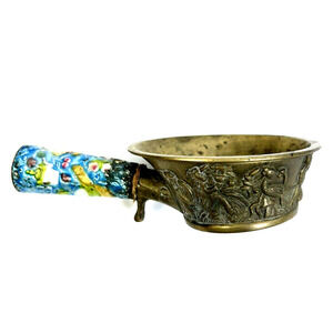 Vintage Chinese Brass & Cloisonne Silk Iron Aged Asian Home Decor Scoop Ethnic